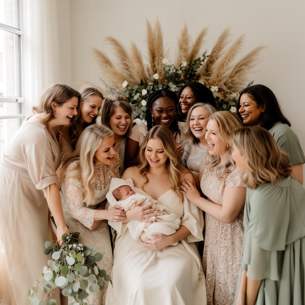 Friends gathered in a circle at a shower