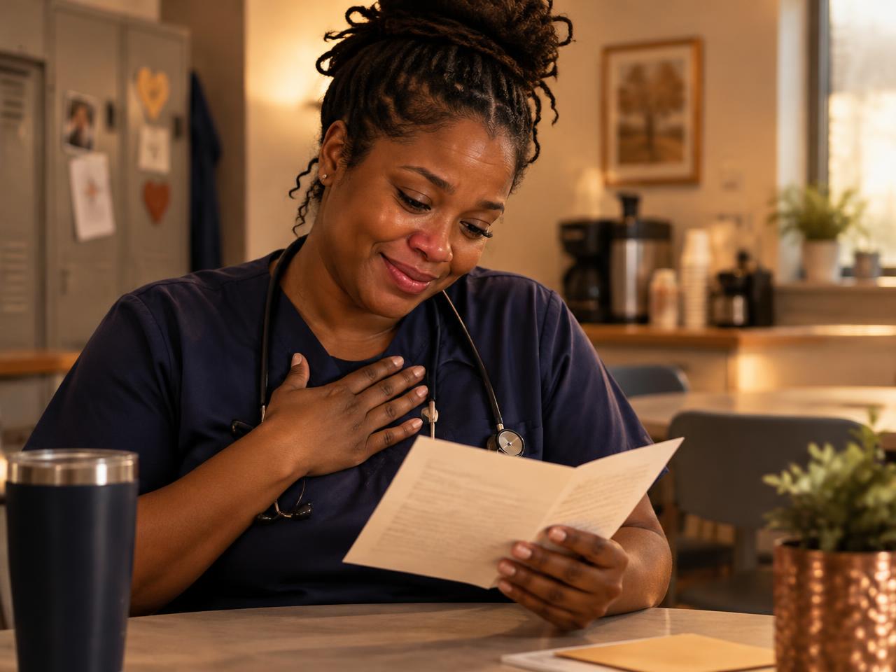 A nurse moved by a handwritten thank-you note